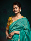 Teal Green Designer Saree with Handcrafted Sequins