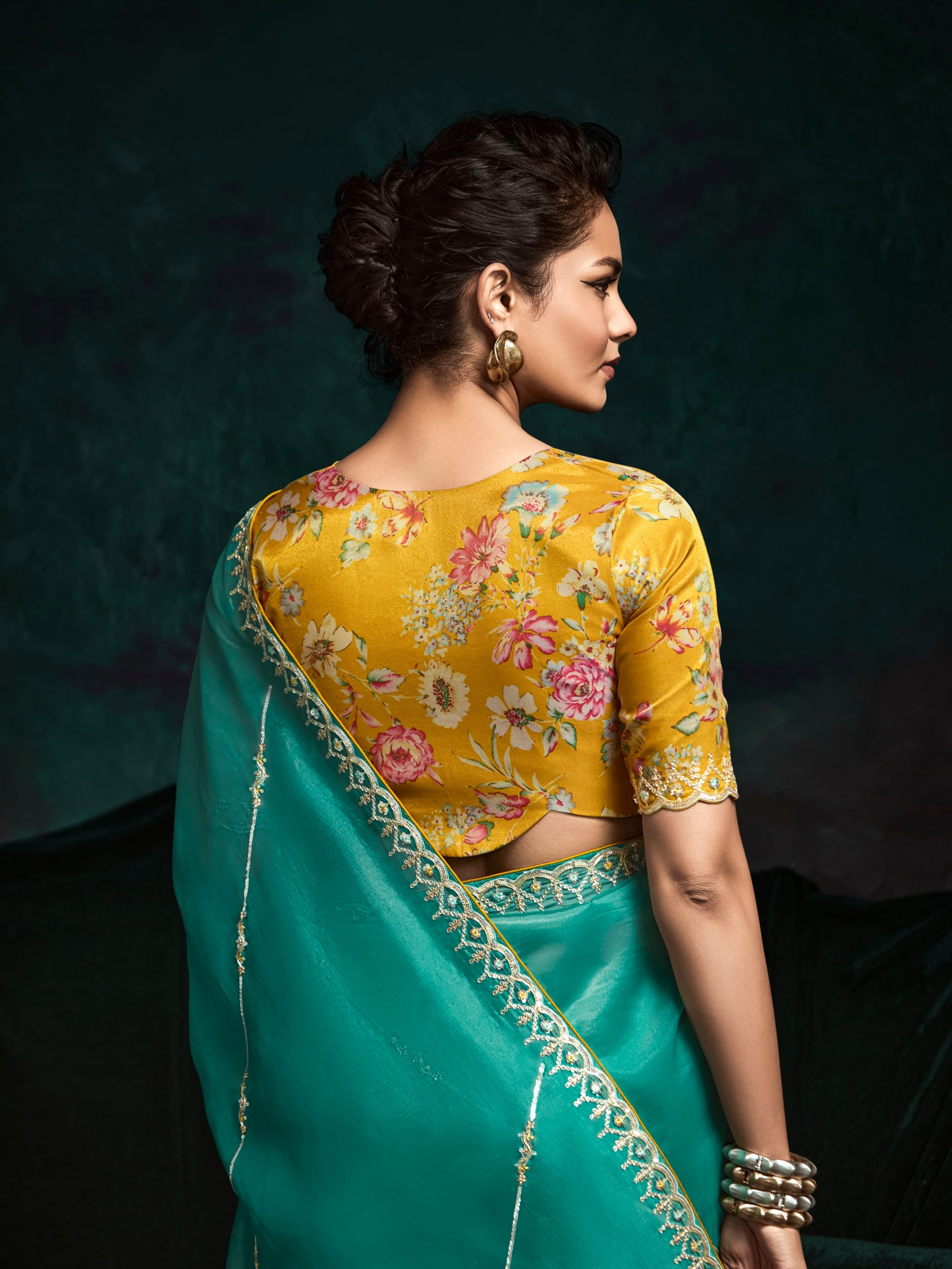 Teal Green Designer Saree with Handcrafted Sequins