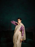 Beige Designer Saree with Sequin & Thread Embroidery