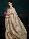 Beige Designer Saree with Sequin & Thread Embroidery