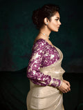 Beige Designer Saree with Sequin & Thread Embroidery