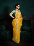 Yellow Designer Saree with Sequin & Thread Embroidery