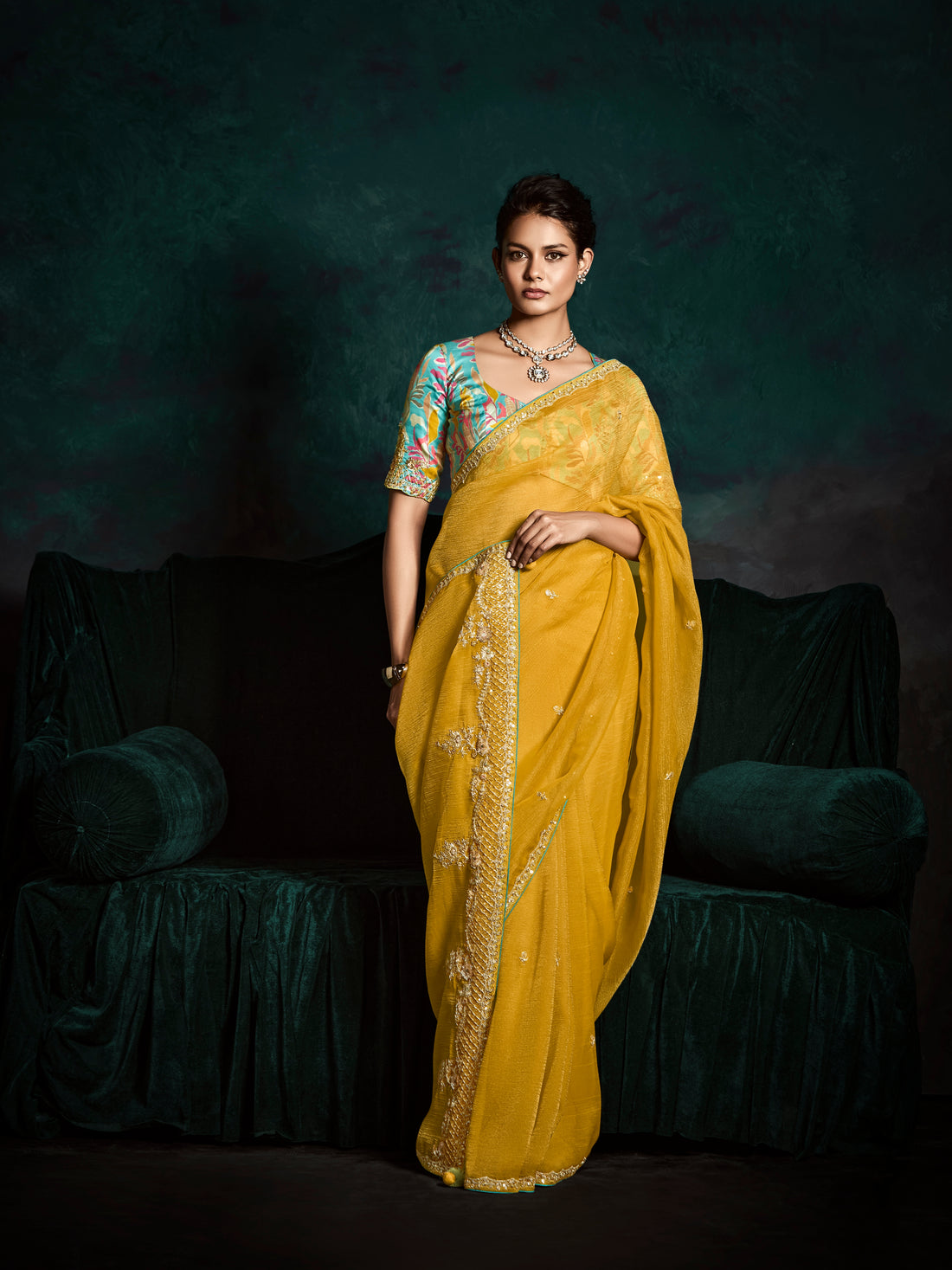 Yellow Designer Saree with Sequin & Thread Embroidery