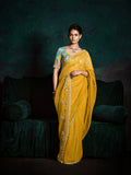 Yellow Designer Saree with Sequin & Thread Embroidery