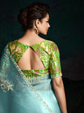 Sky Blue Designer Saree with Sequin & Thread Embroidery