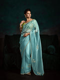 Sky Blue Designer Saree with Sequin & Thread Embroidery