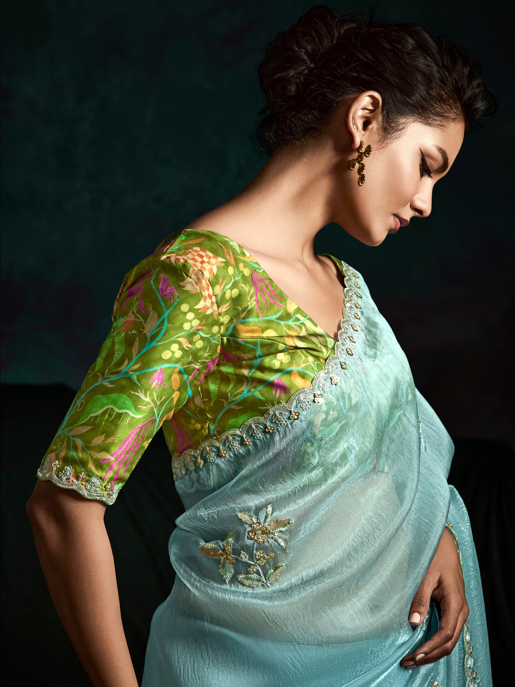 Sky Blue Designer Saree with Sequin & Thread Embroidery