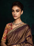 Brown Designer Saree with Sequin & Thread Embroidery