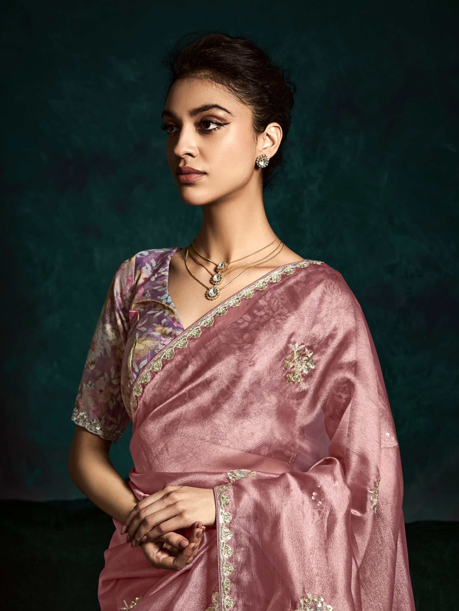 Blush Pink Designer Saree with Sequin & Thread Embroidery