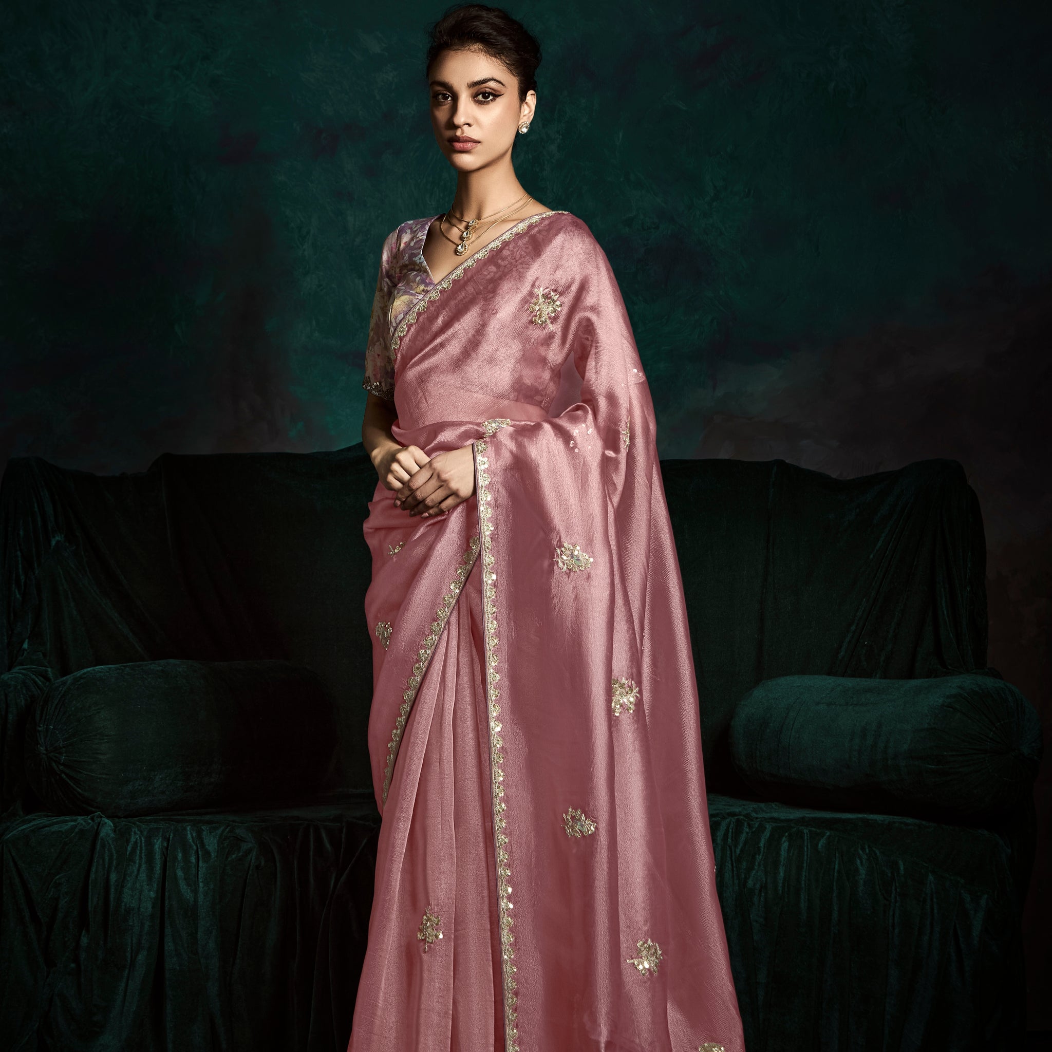 Blush Pink Designer Saree with Sequin & Thread Embroidery