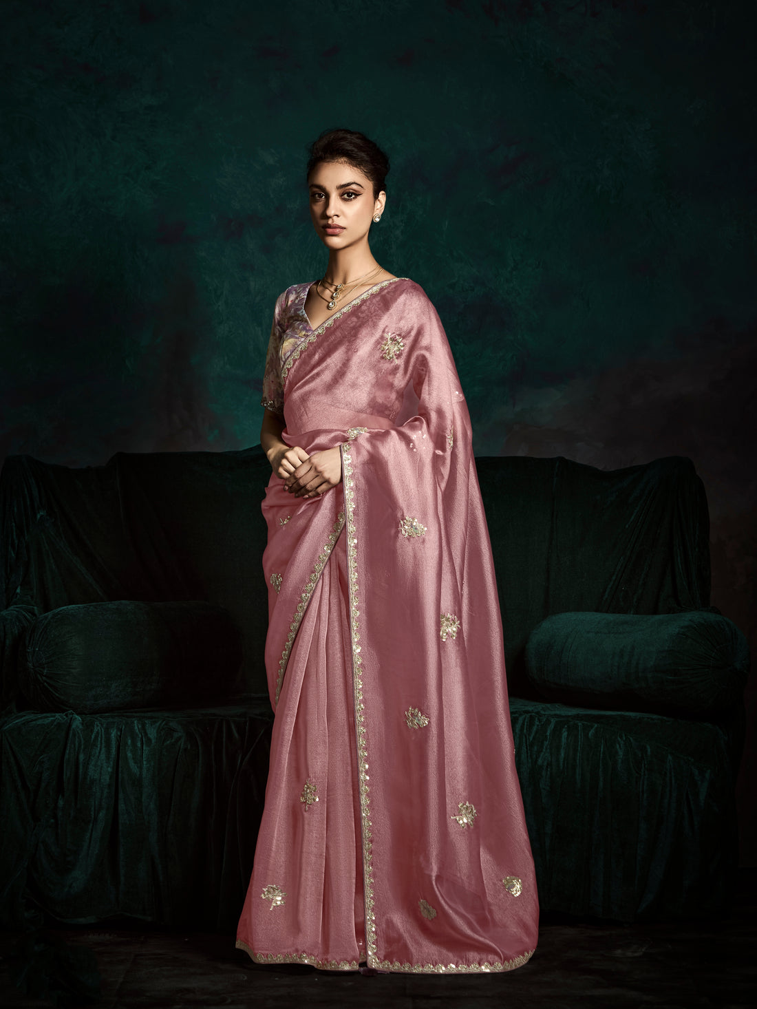 Blush Pink Designer Saree with Sequin & Thread Embroidery