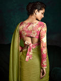 Olive Green Designer Saree with Sequin & Thread Embroidery