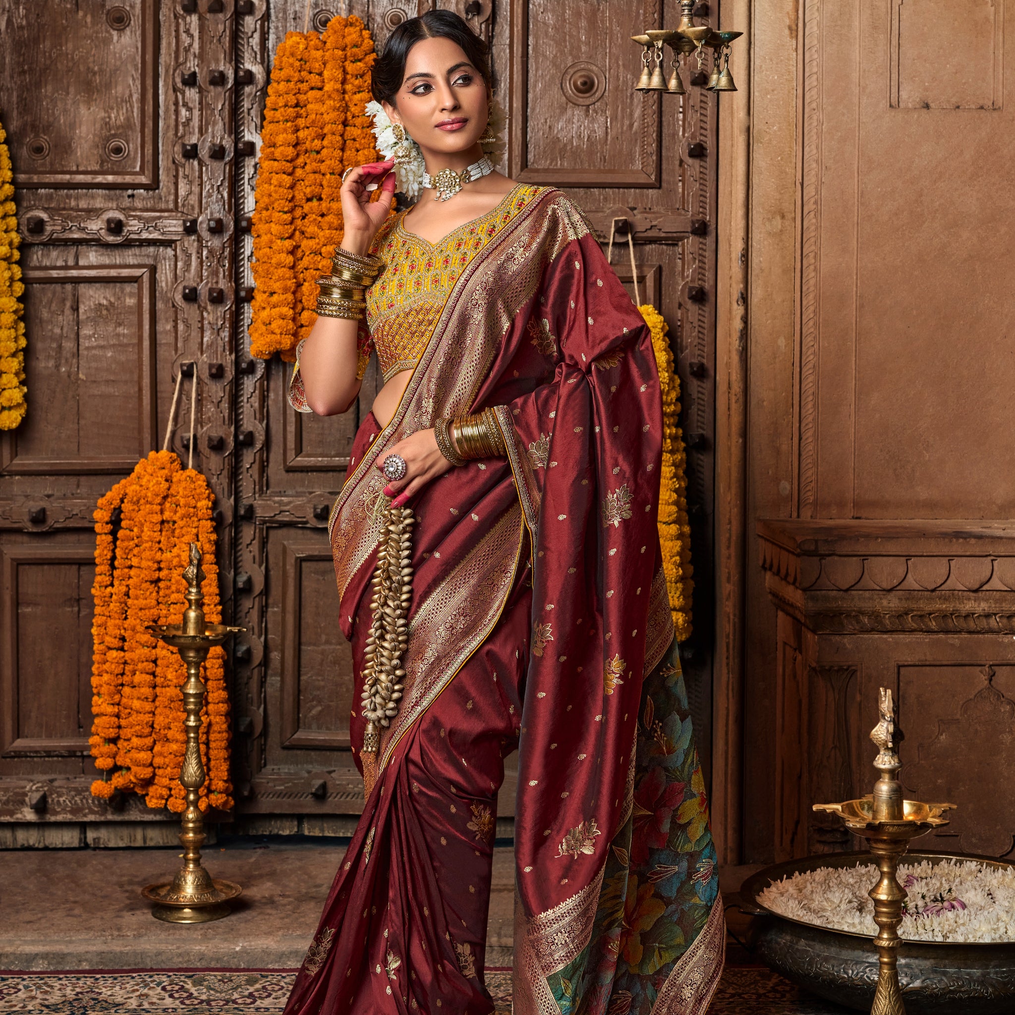 Maroon Banarasi Silk Saree with Rich Weaving & Zari Work