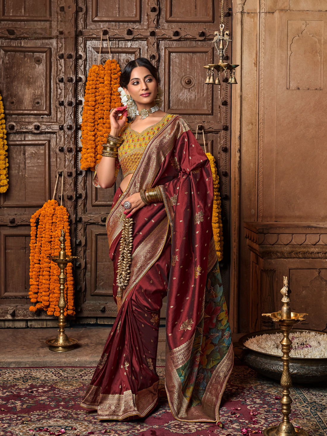 Maroon Banarasi Silk Saree with Rich Weaving & Zari Work