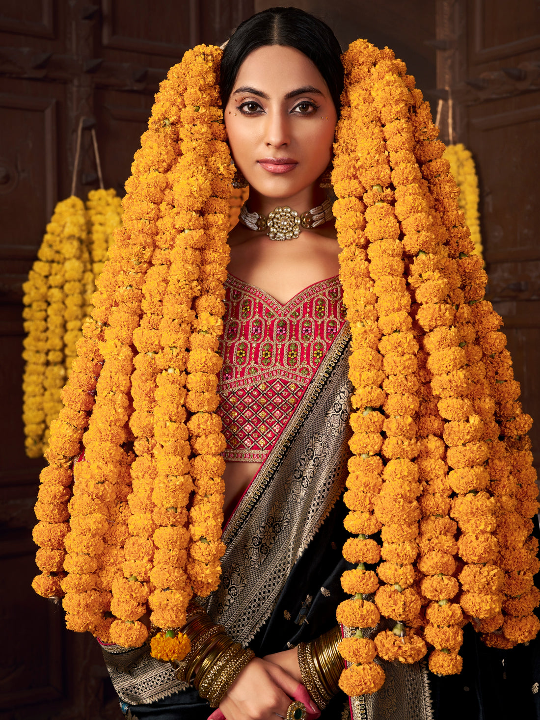 Black Banarasi Silk Saree with Golden Zari Weaving