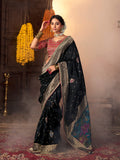 Black Banarasi Silk Saree with Golden Zari Weaving