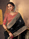 Black Banarasi Silk Saree with Golden Zari Weaving