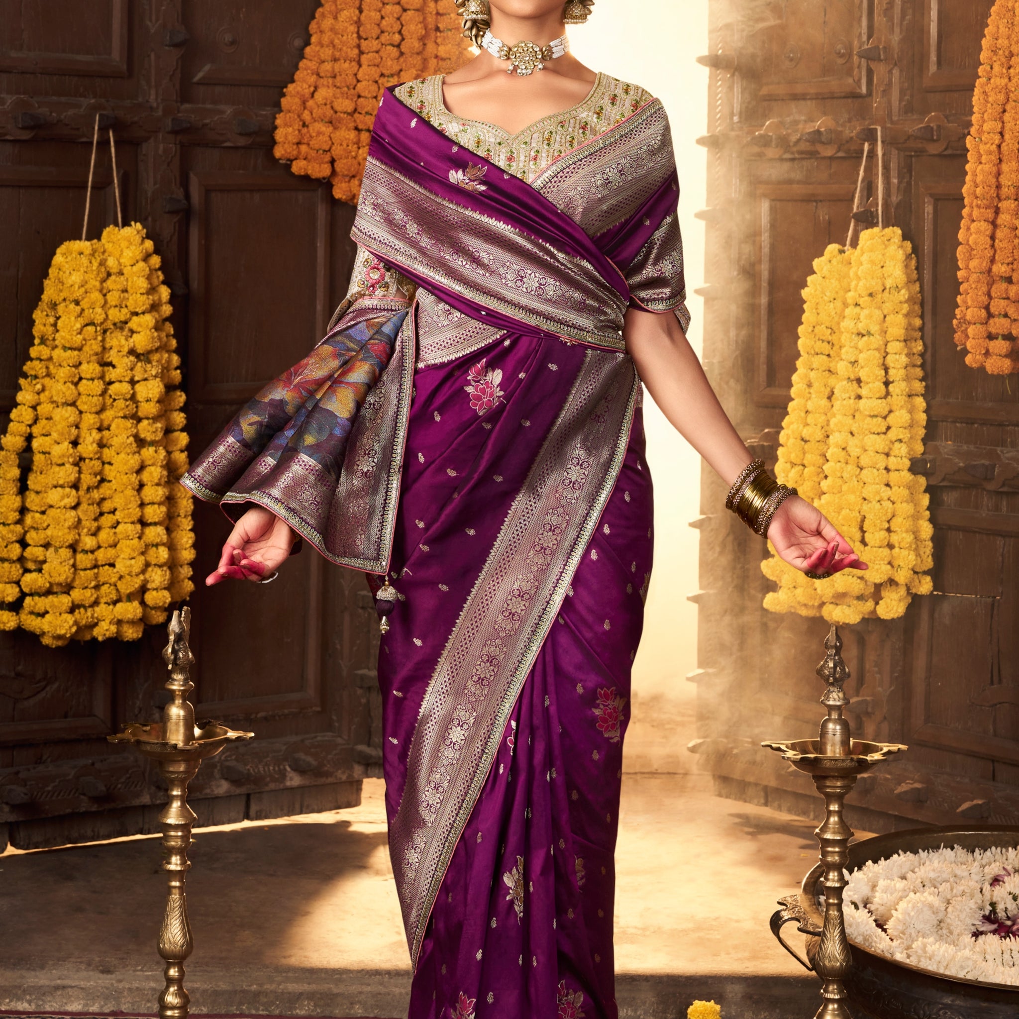 Royal Purple Banarasi Silk Saree with Silver Zari Weaving