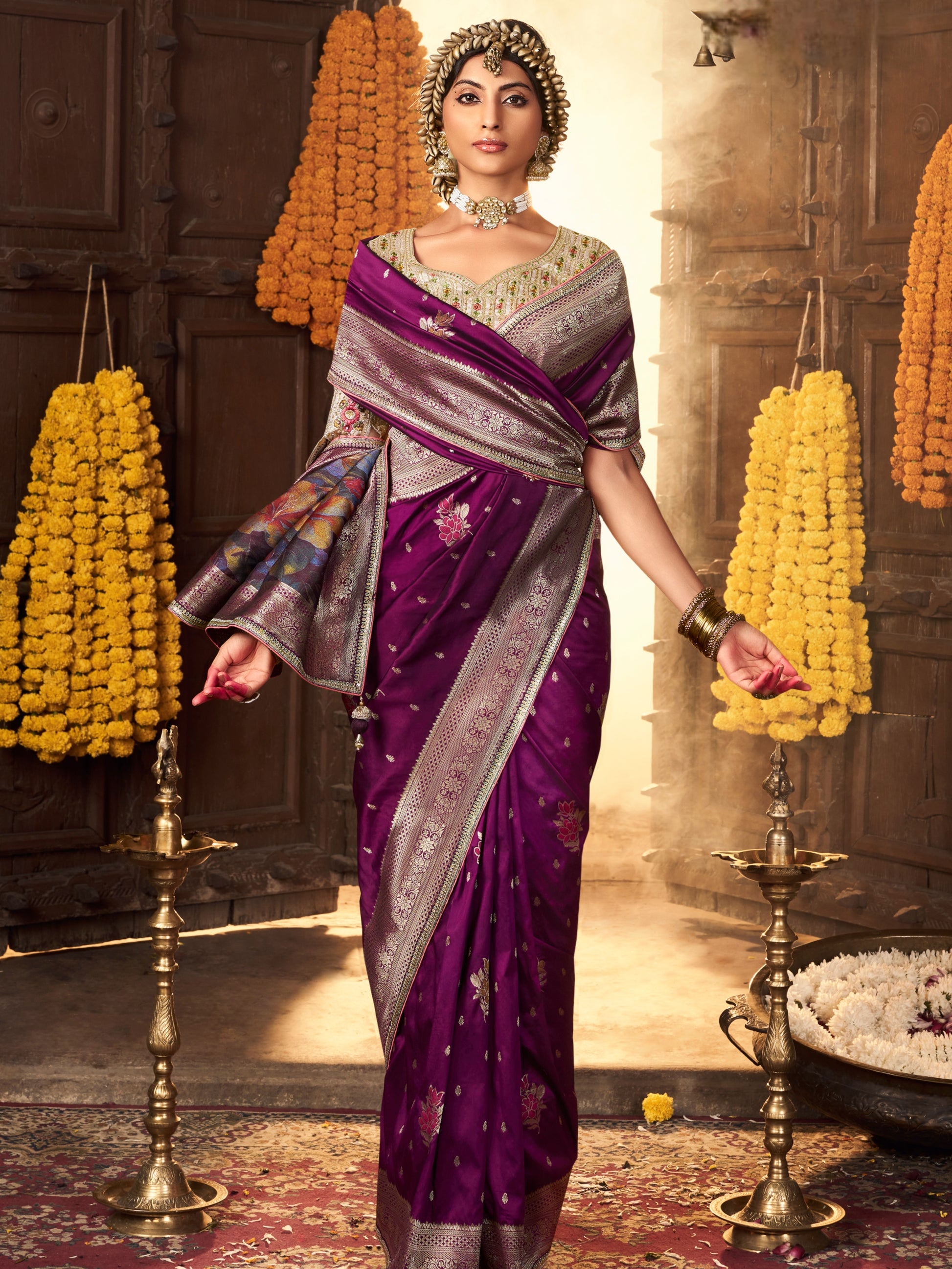 Royal Purple Banarasi Silk Saree with Silver Zari Weaving