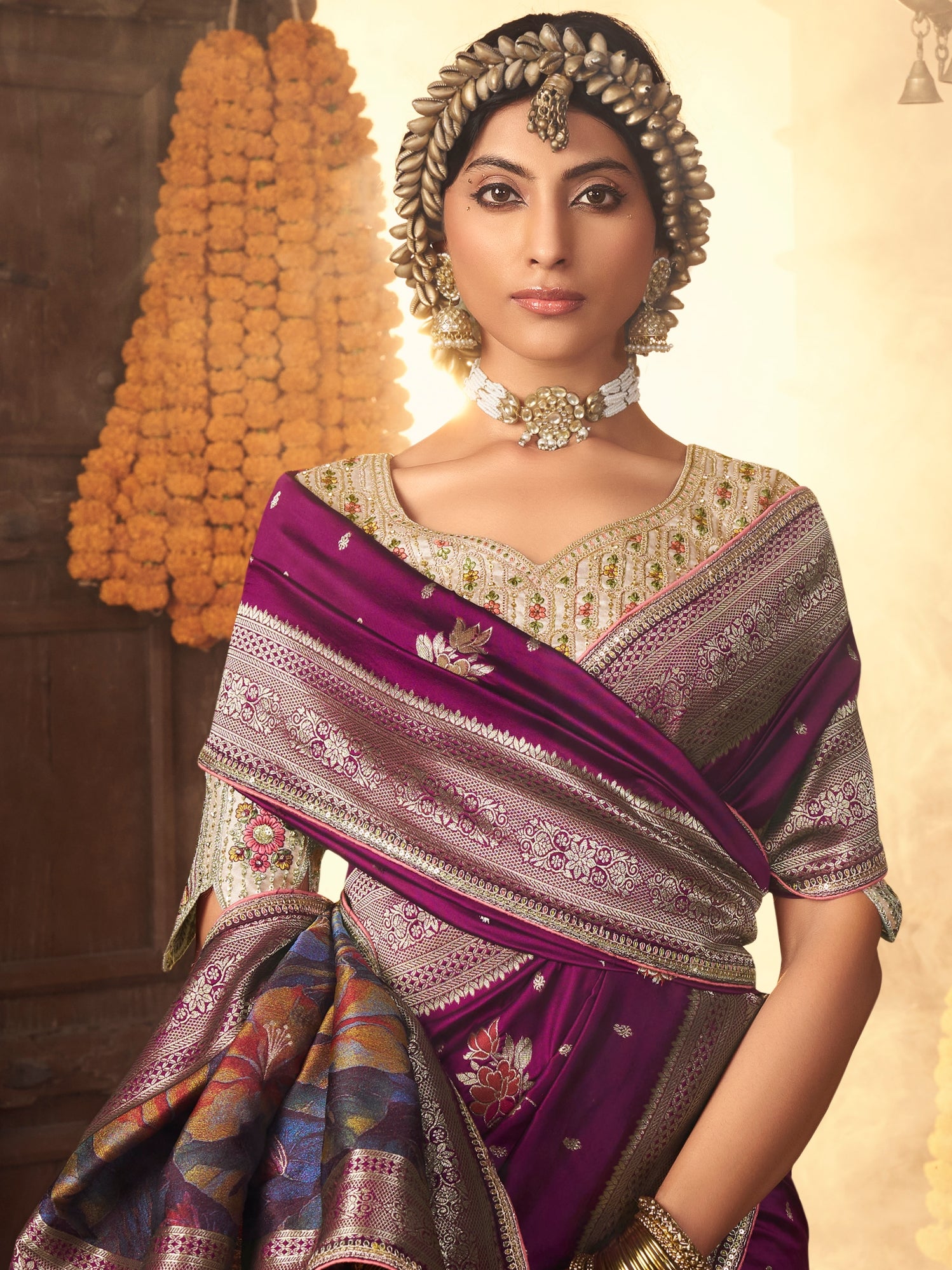 Royal Purple Banarasi Silk Saree with Silver Zari Weaving