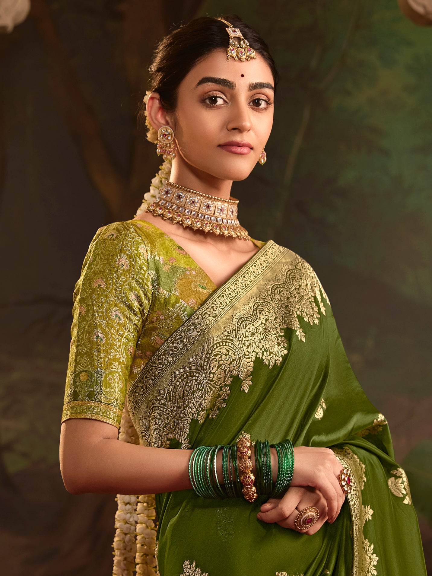 Green Crepe Dola Silk Designer Saree with Zari Weaving