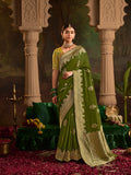 Green Crepe Dola Silk Designer Saree with Zari Weaving