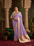 Lavender Crepe Dola Silk Designer Saree with Zari Weaving