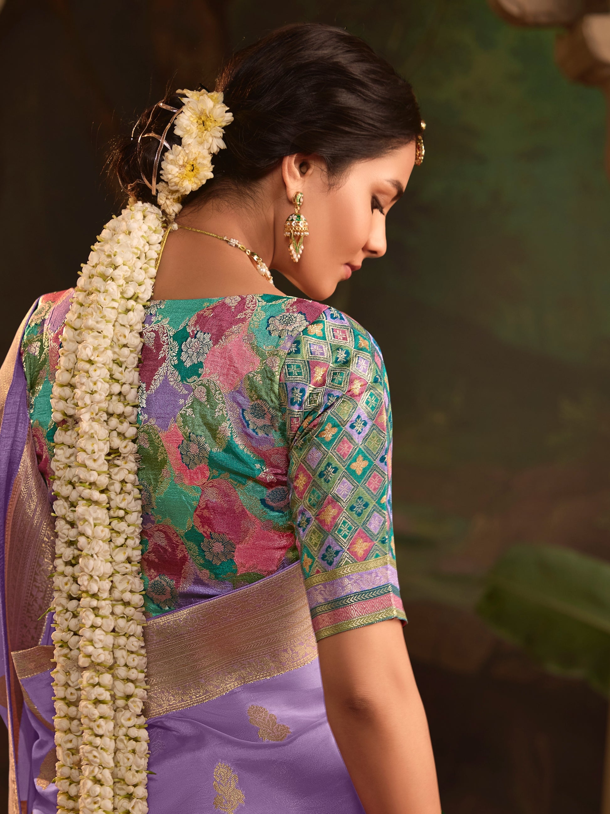 Lavender Crepe Dola Silk Designer Saree with Zari Weaving