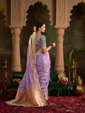 Lavender Crepe Dola Silk Designer Saree with Zari Weaving