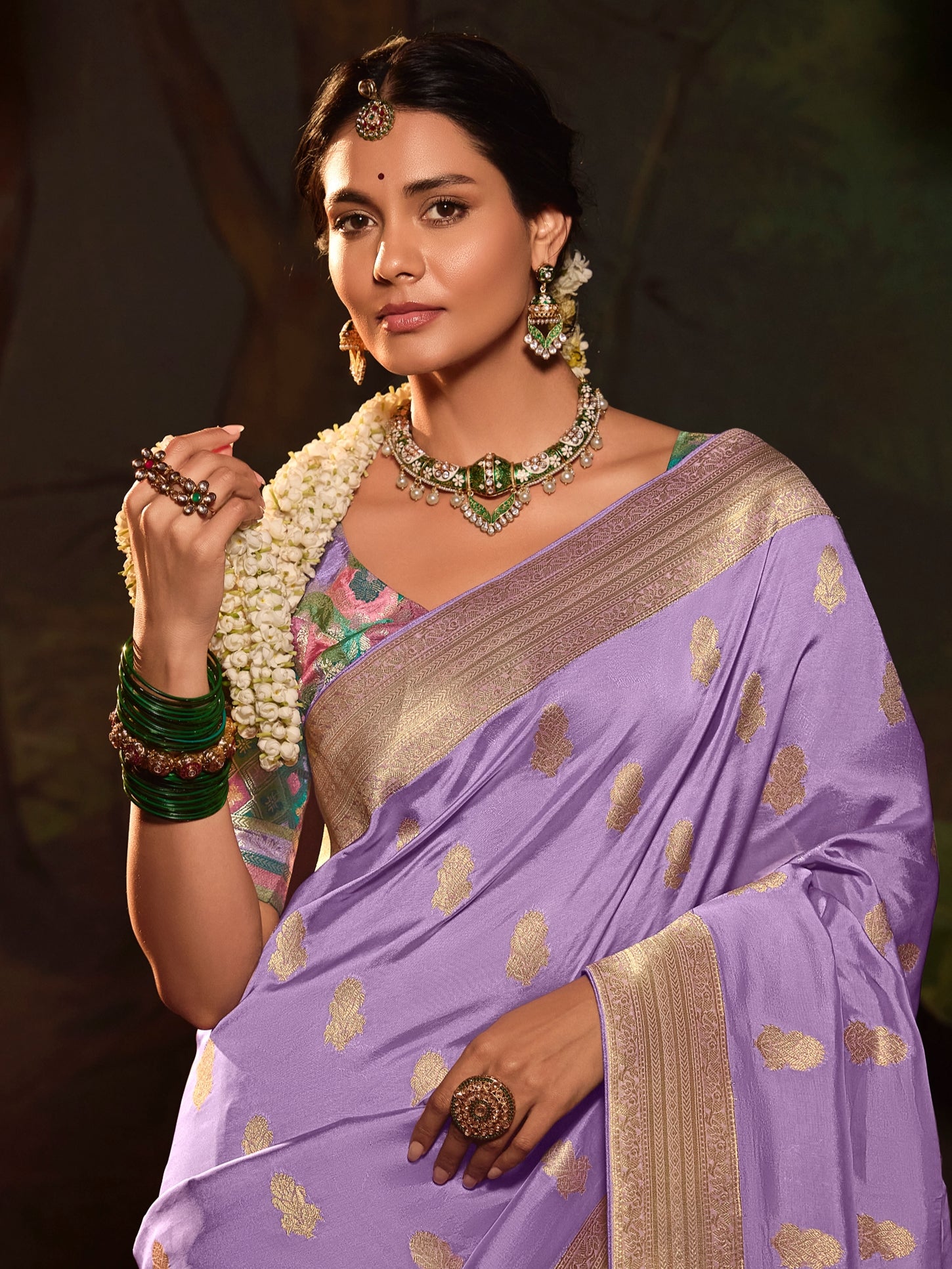 Lavender Crepe Dola Silk Designer Saree with Zari Weaving