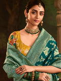 Teal Green Crepe Dola Silk Designer Saree with Zari Weaving