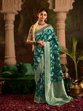 Teal Green Crepe Dola Silk Designer Saree with Zari Weaving