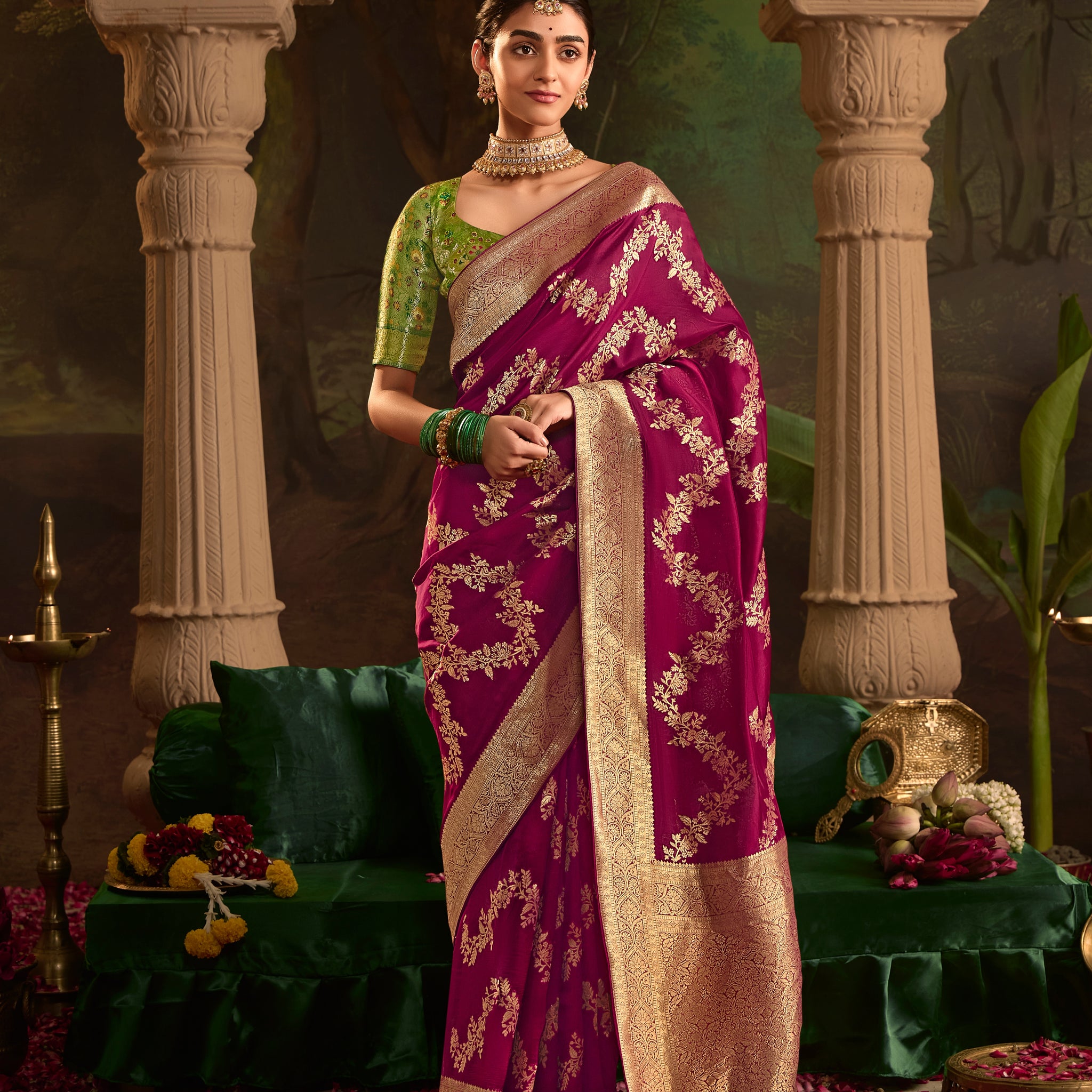 Wine Crepe Dola Silk Designer Saree with Zari Weaving