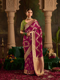 Wine Crepe Dola Silk Designer Saree with Zari Weaving