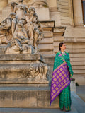 Green Kanchipuram Silk Saree with Purple Contrast Pallu