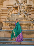 Green Kanchipuram Silk Saree with Purple Contrast Pallu