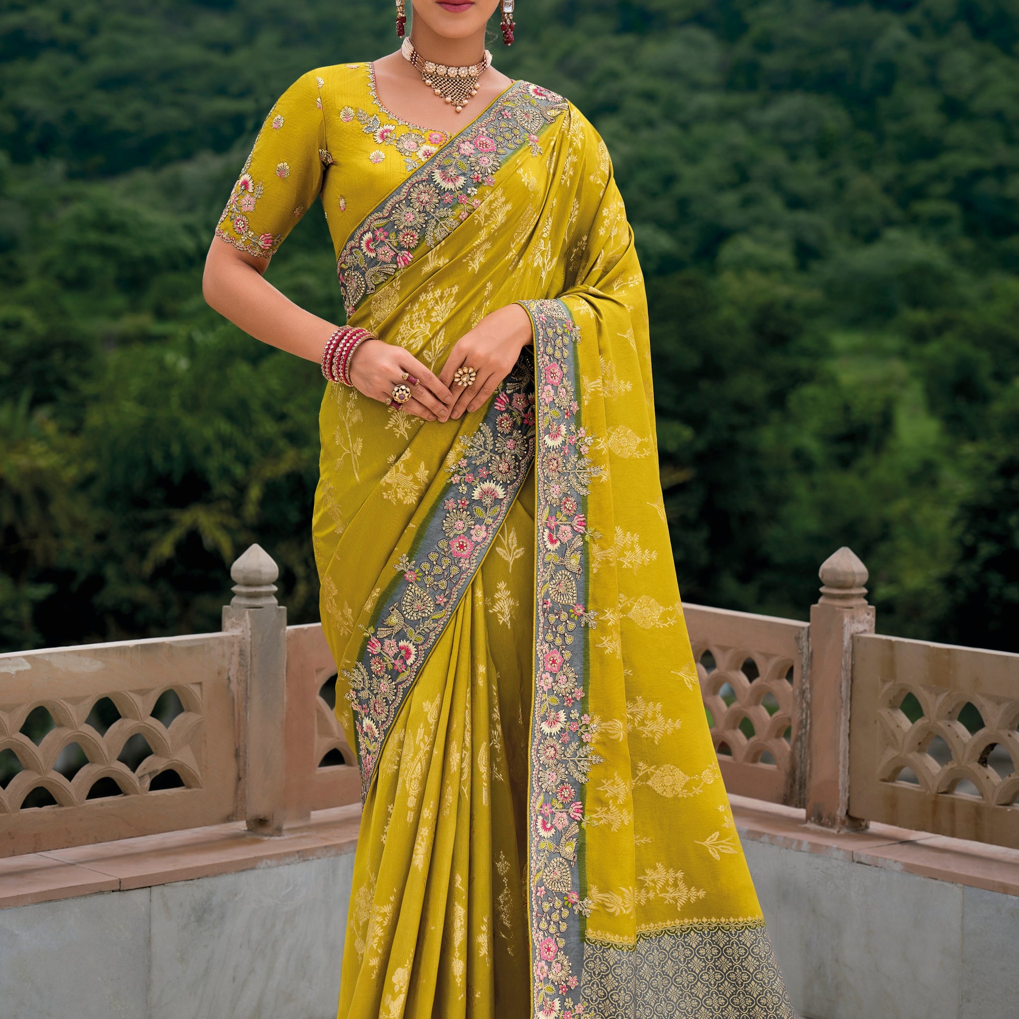 Golden Yellow Banarasi Silk Saree with Zari Weaving