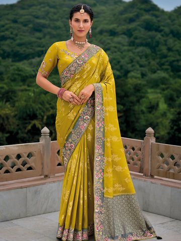 Golden Yellow Banarasi Silk Saree with Zari Weaving