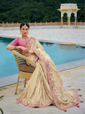 Ivory Cream Banarasi Silk Saree with Floral Zari Weaving