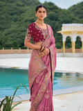 Plum Purple Banarasi Silk Saree with Floral Zari Weaving