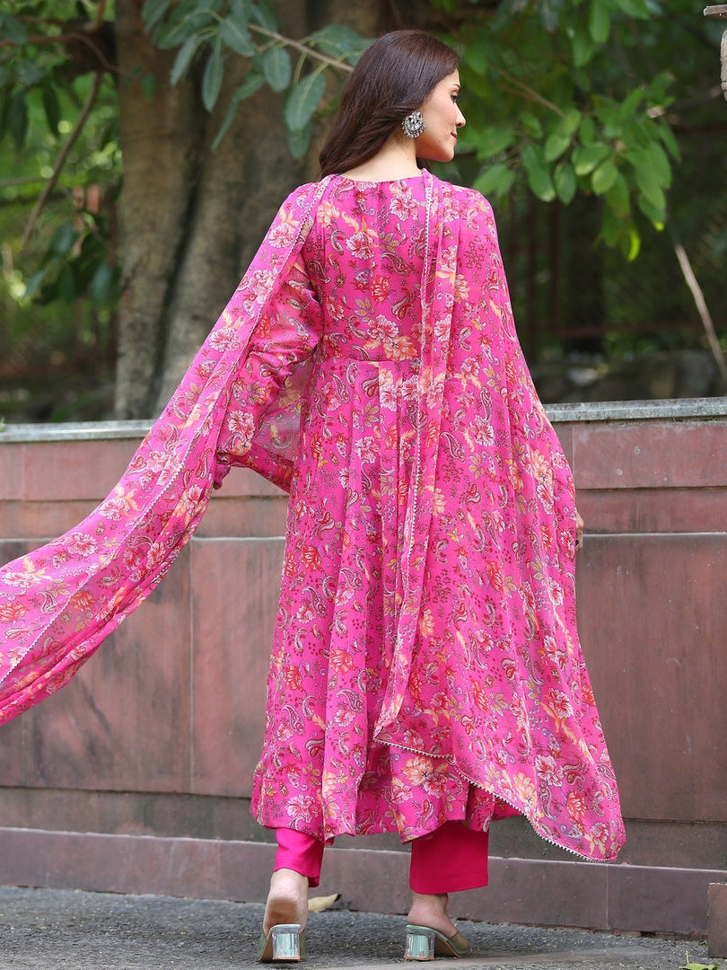 Graceful Pink Digital Printed Anarkali Kurti Set with Dupatta