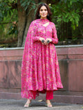 Graceful Pink Digital Printed Anarkali Kurti Set with Dupatta