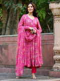 Graceful Pink Digital Printed Anarkali Kurti Set with Dupatta