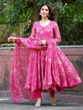 Graceful Pink Digital Printed Anarkali Kurti Set with Dupatta