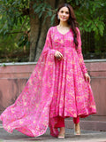 Graceful Pink Digital Printed Anarkali Kurti Set with Dupatta