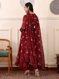 Maroon Digital Printed Anarkali Kurti Set with Dupatta