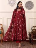 Maroon Digital Printed Anarkali Kurti Set with Dupatta