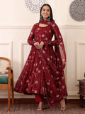 Maroon Digital Printed Anarkali Kurti Set with Dupatta