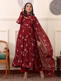 Maroon Digital Printed Anarkali Kurti Set with Dupatta