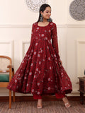 Maroon Digital Printed Anarkali Kurti Set with Dupatta